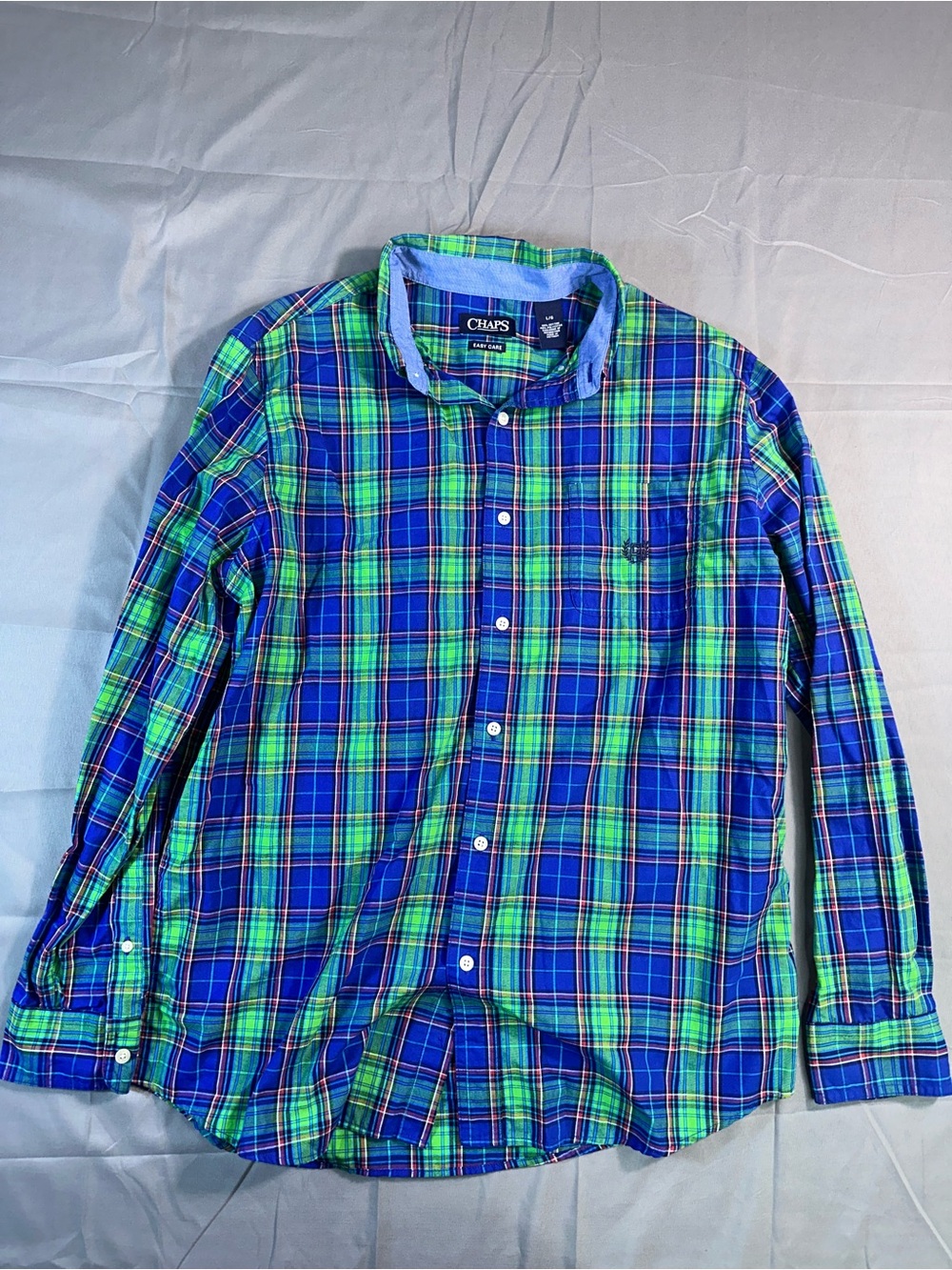 Chaps Blue & Green Plaid Long-Sleeve Button-Down Shirt